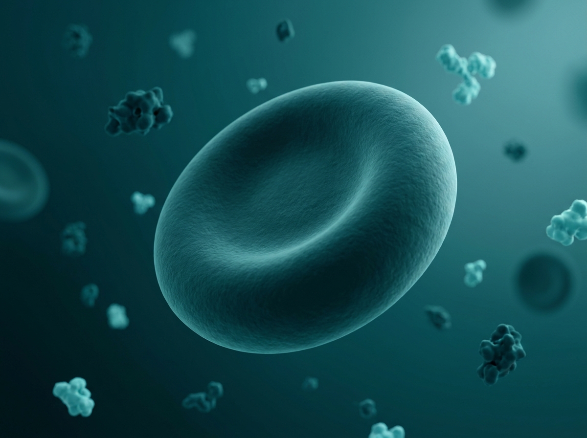 Supporting figure: a single red blood cell in detail among plasma molecules.