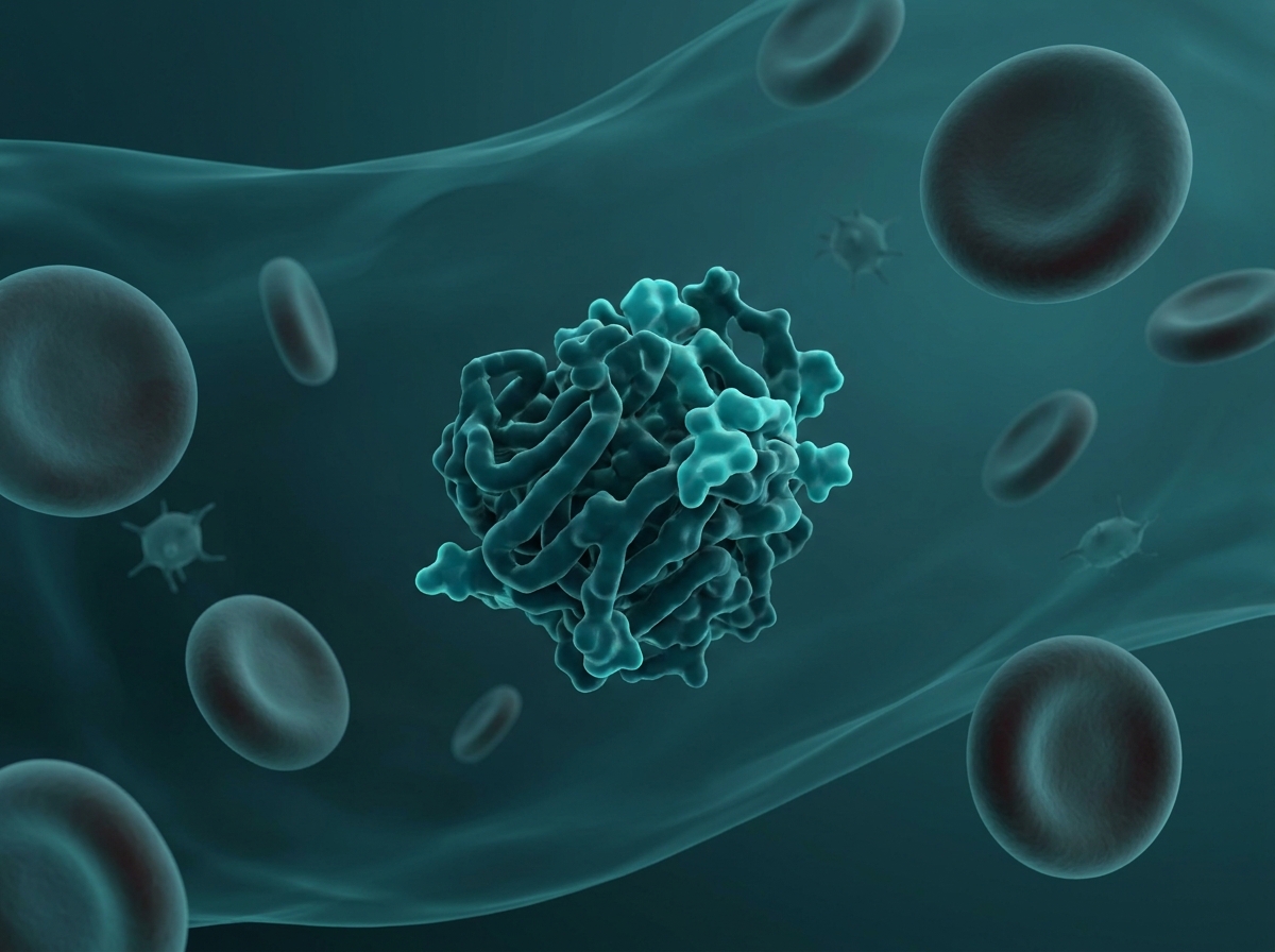 Supporting figure: undefined, illustrating the protein circulating freely in blood plasma among blood cells.