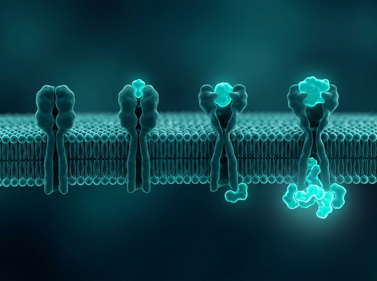 Supporting figure: undefined, illustrating receptors on a cell membrane in increasing states of activation.