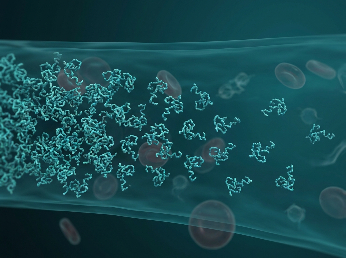 Supporting figure: undefined, illustrating several copies of the same peptide molecule gradually clearing from the bloodstream.