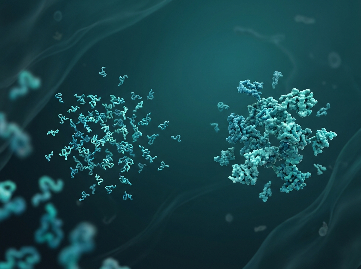 Supporting figure: peptide molecules clearing from the bloodstream at different rates (pharmacokinetics).