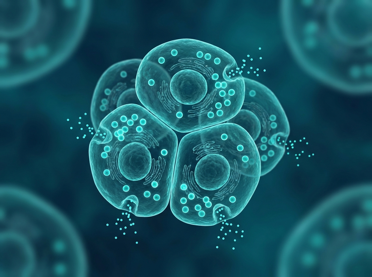 Supporting figure: pancreatic beta cells releasing insulin in response to the signal.